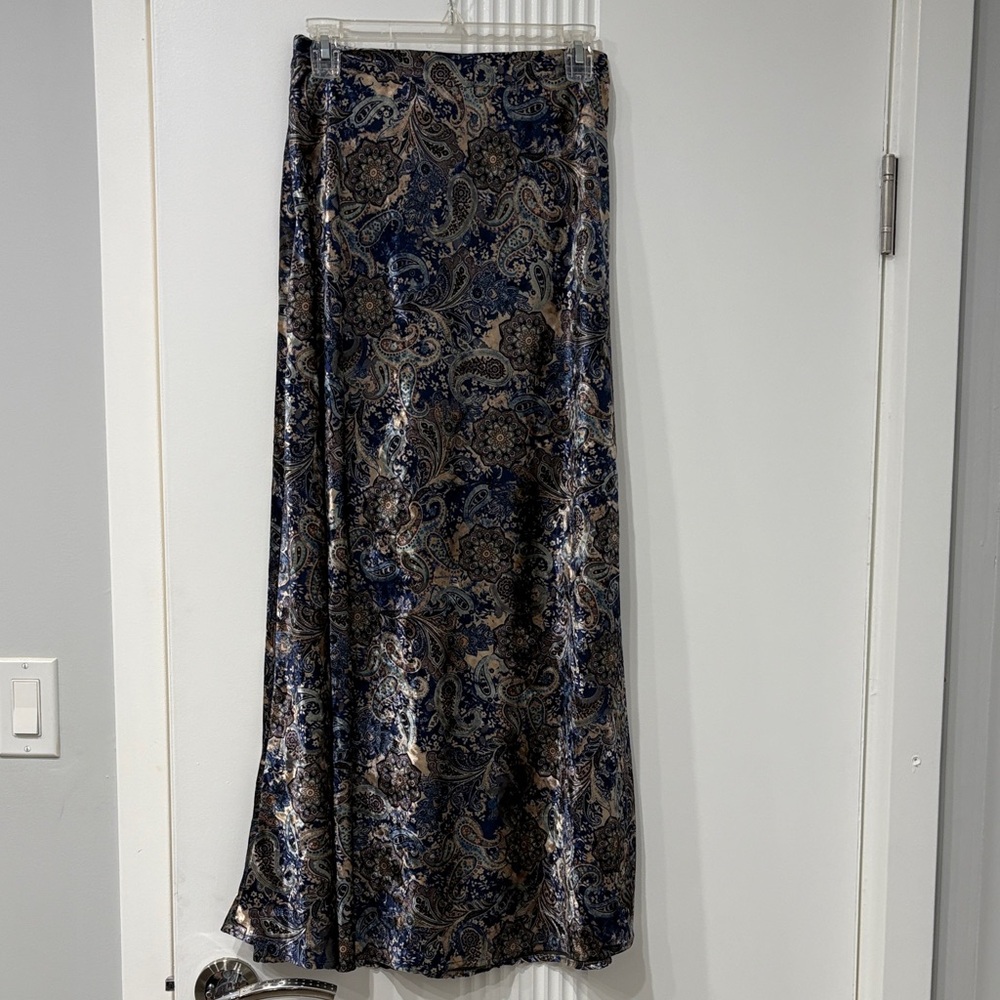 Paisley Print Maxi Skirt - Navy and Beige